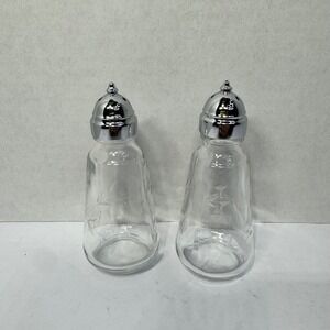Vintage Etched Glass Salt & Pepper Shakers "Heritage" Princess House Silver Top